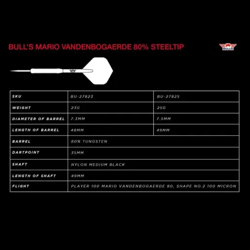 Bull's NL Šípky Steel Mario Vandenbogaerde - 80% - 25g
