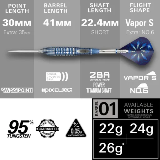 Target - darts Šípky Steel Phil Taylor - Power Gx2 - Swiss Point - 22g
