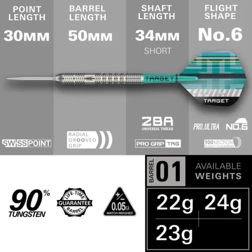 Target - darts Šípky Steel Hydro 01 - Swiss Point - 22g