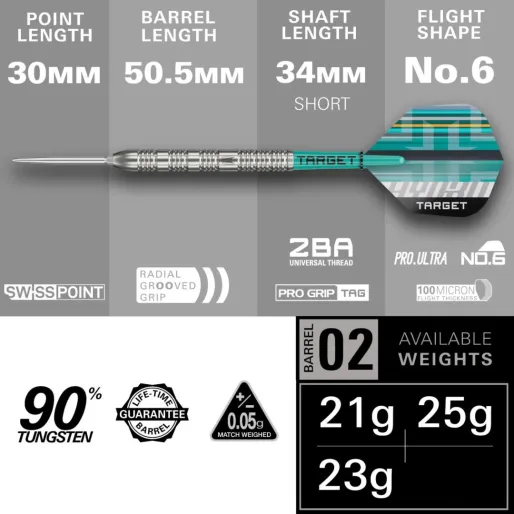 Target - darts Šípky Steel Hydro 02 - Swiss Point - 25g