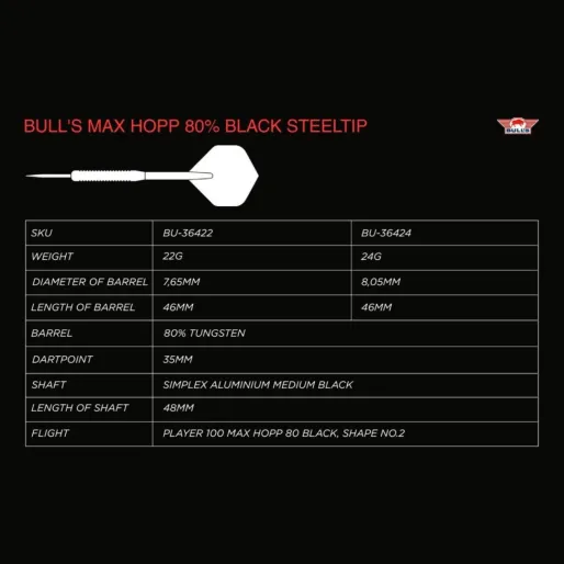 Bull's NL Šípky Steel Max Hopp - Black - 24g